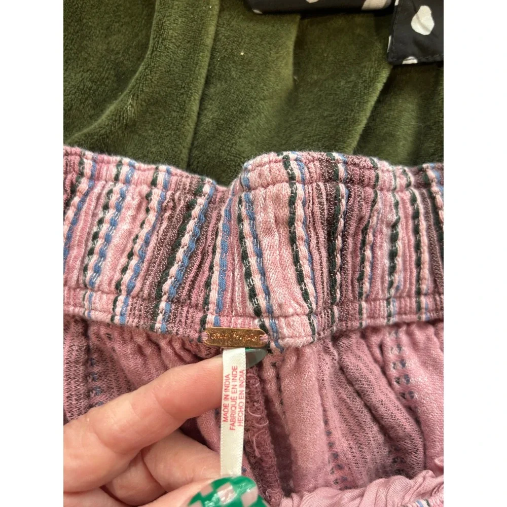 Free People Pink Striped Gauze Wide Leg days end Pant XL Boho Elastic Waist - Picture 9 of 9